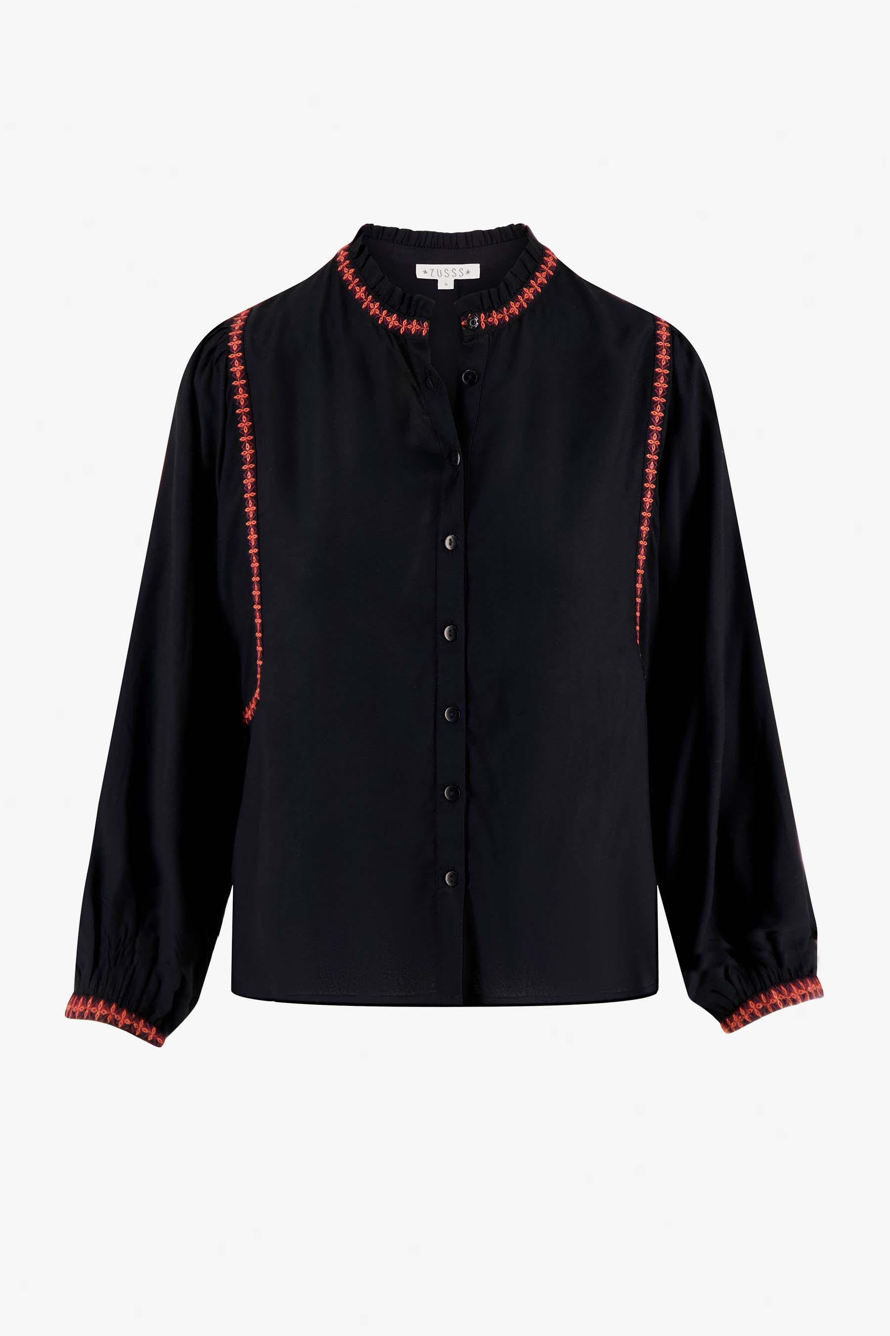 Blouse met borduursels - Zusss blouse met borduursels zwart koraalroze 0304 043 7047 voor - 192